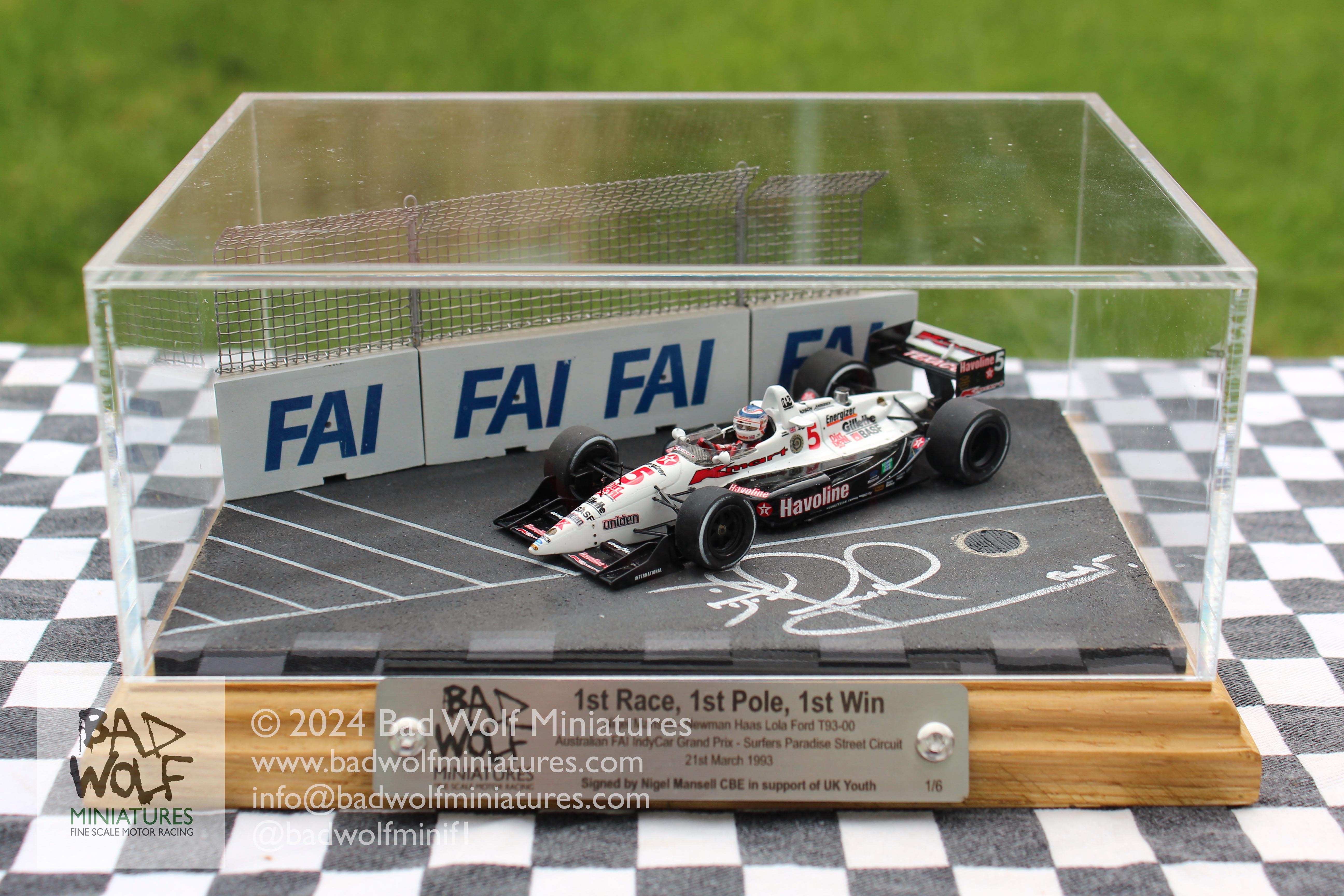 “1st Race, 1st Pole, 1st Win” – Limited Edition Signed Diorama – Nigel Mansell CBE – Newman Haas Lola Ford T93-00, Surfers Paradise 1993
